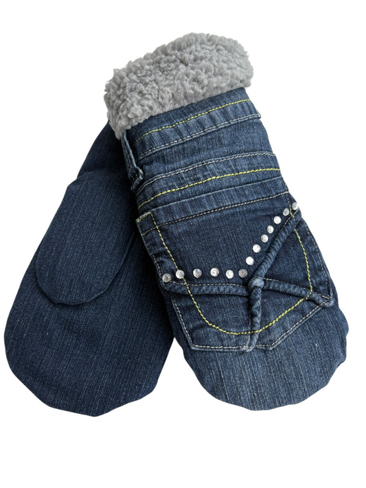 Up-cycled Denim Bling Mittens - Large