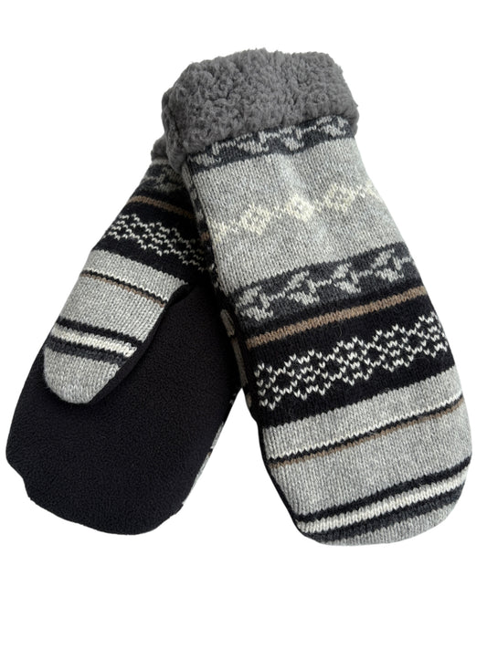 Up-cycled Gray Black Knit Mittens - Large
