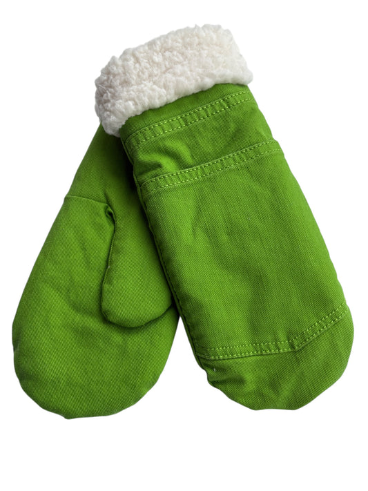 Up-cycled Lime Denim Mittens - Large