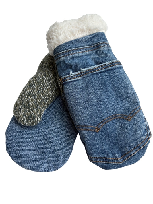 Up-cycled Denim Mittens - Large