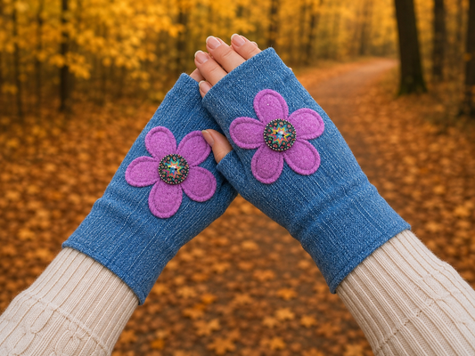 Flower Garden Hand Warmers - Denim Daisy