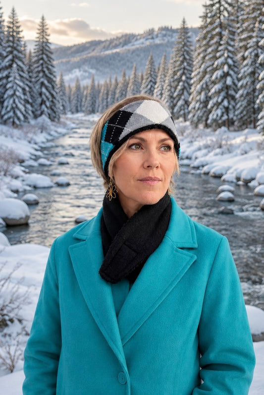 Adjustable Ear & Neck Warmer - Teal Argyle