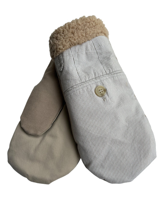 Up-cycled Neutral Pin Stripe Mittens - Large