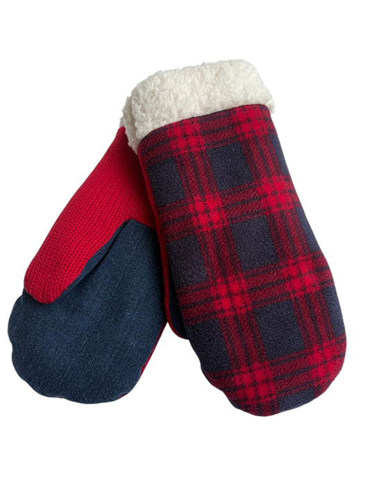 Up-cycled Plaid Fleece Mittens - Large