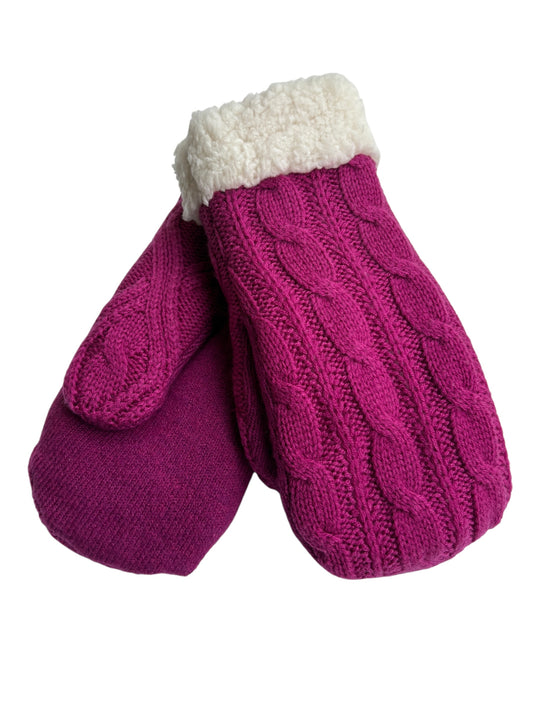 Up-cycled Fuchsia Knit Mittens - Large