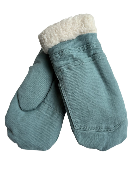 Up-cycled Teal Denim Mittens - Large