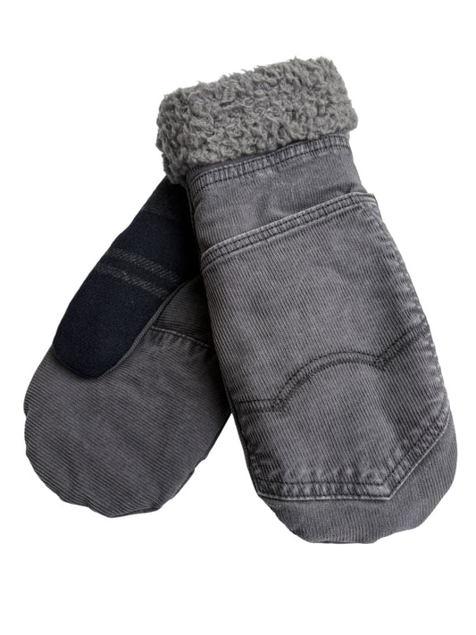 Up-cycled Gray Corduroy Mittens - Large