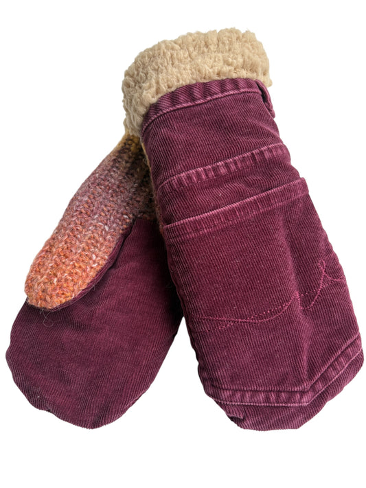 Up-cycled Wine Corduroy Mittens - Large