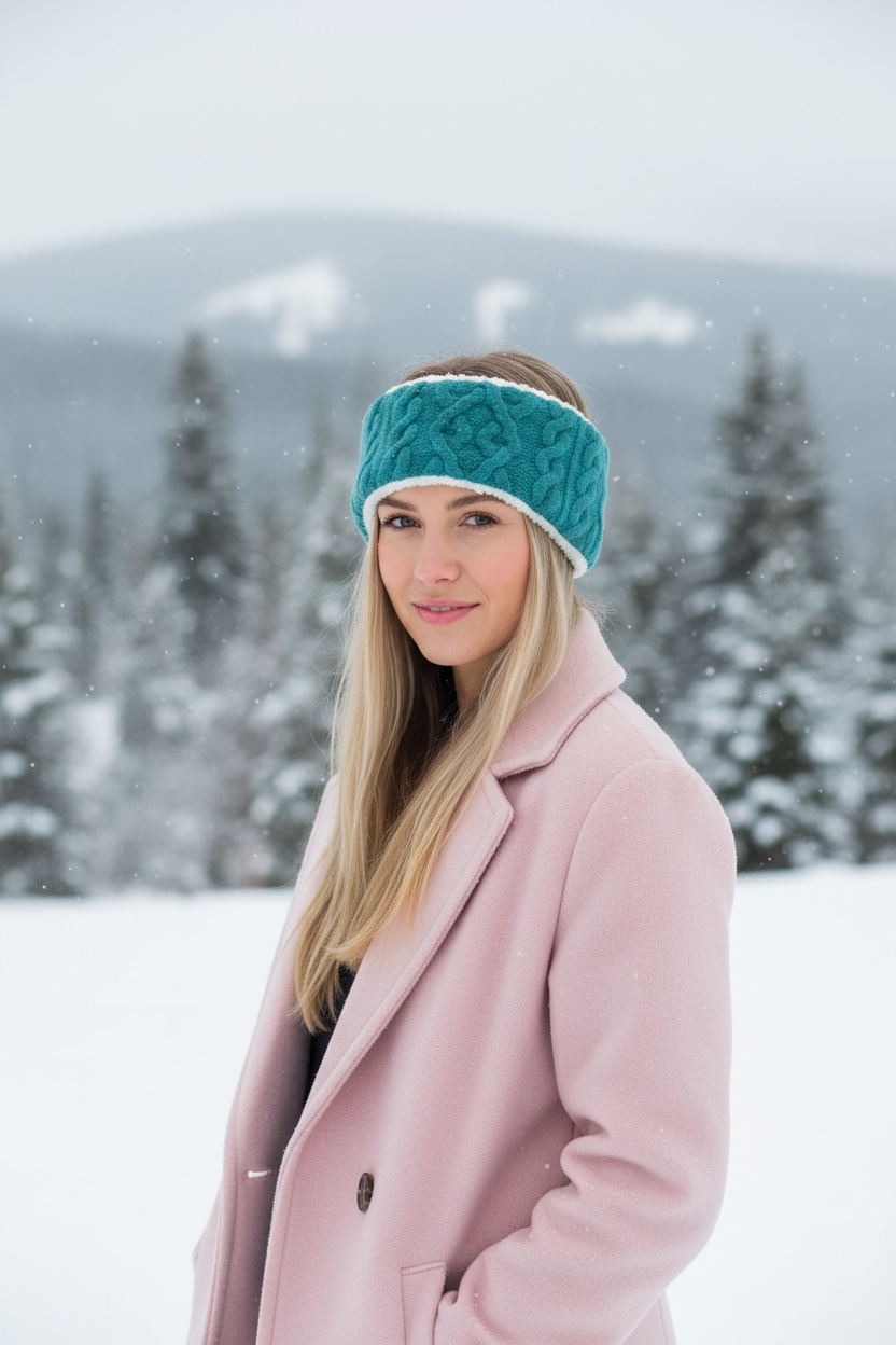 Adjustable Ear & Neck Warmer - Teal Cable Knit