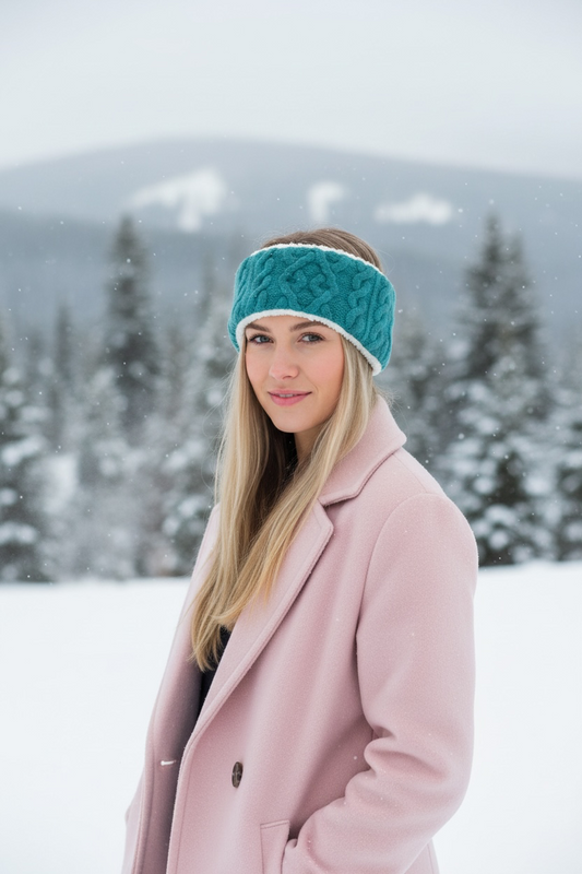 Adjustable Ear & Neck Warmer - Teal Cable Knit
