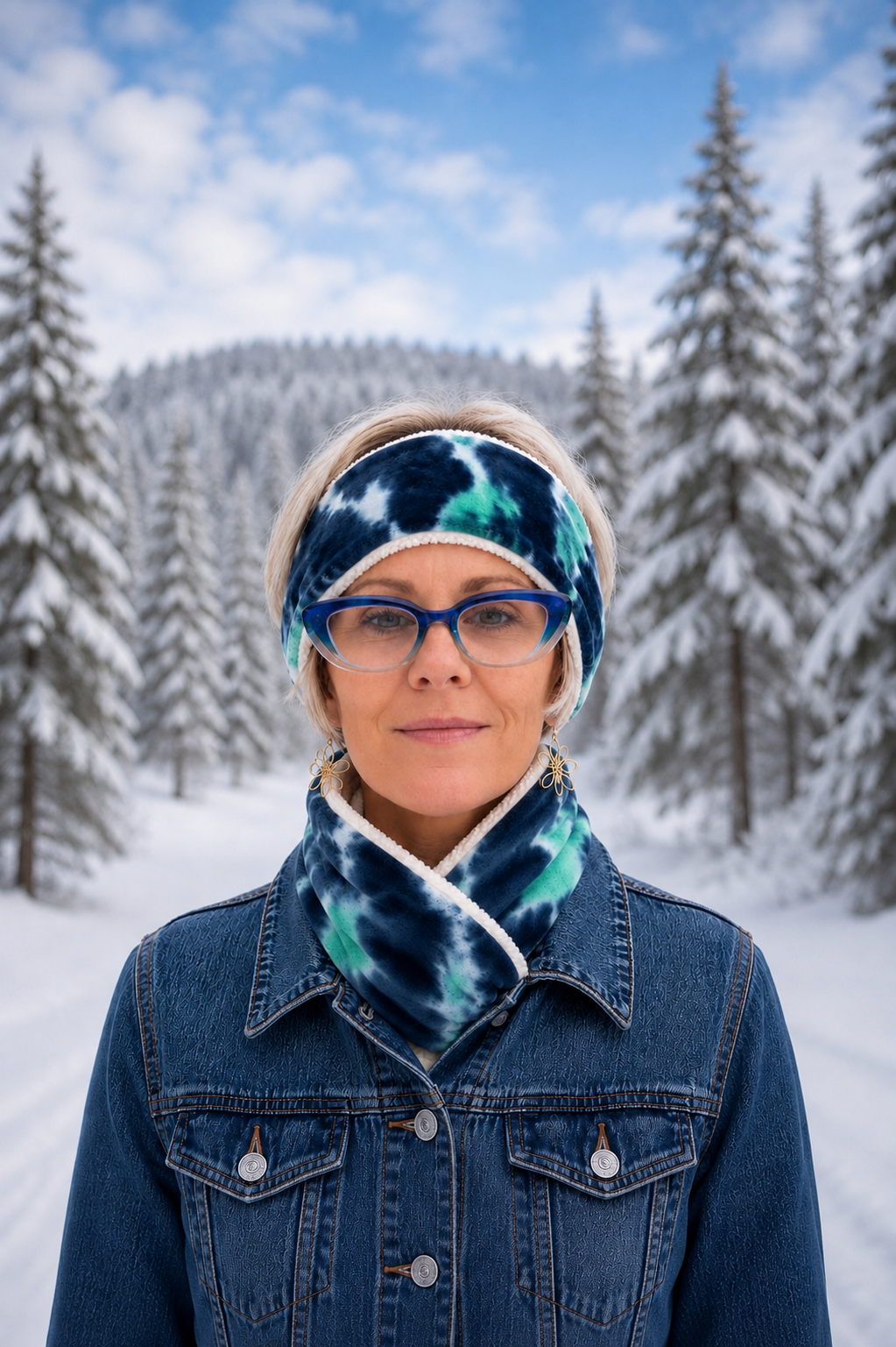 Adjustable Ear & Neck Warmer - Blue Green Tie Dye