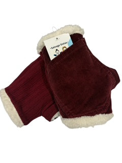 Upcycled -Fingerless Mittens, Cranberry Corduroy pocket. Handmade and One-of-a-Kind