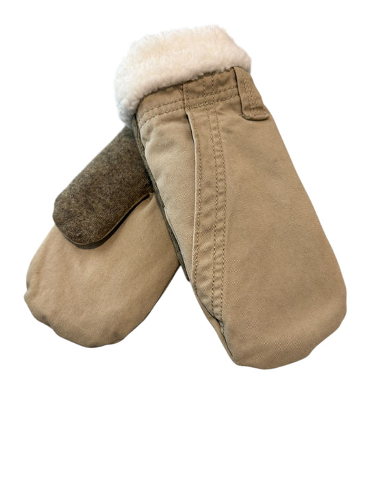 Up-cycled Tan / Green Pocket Mittens - Medium