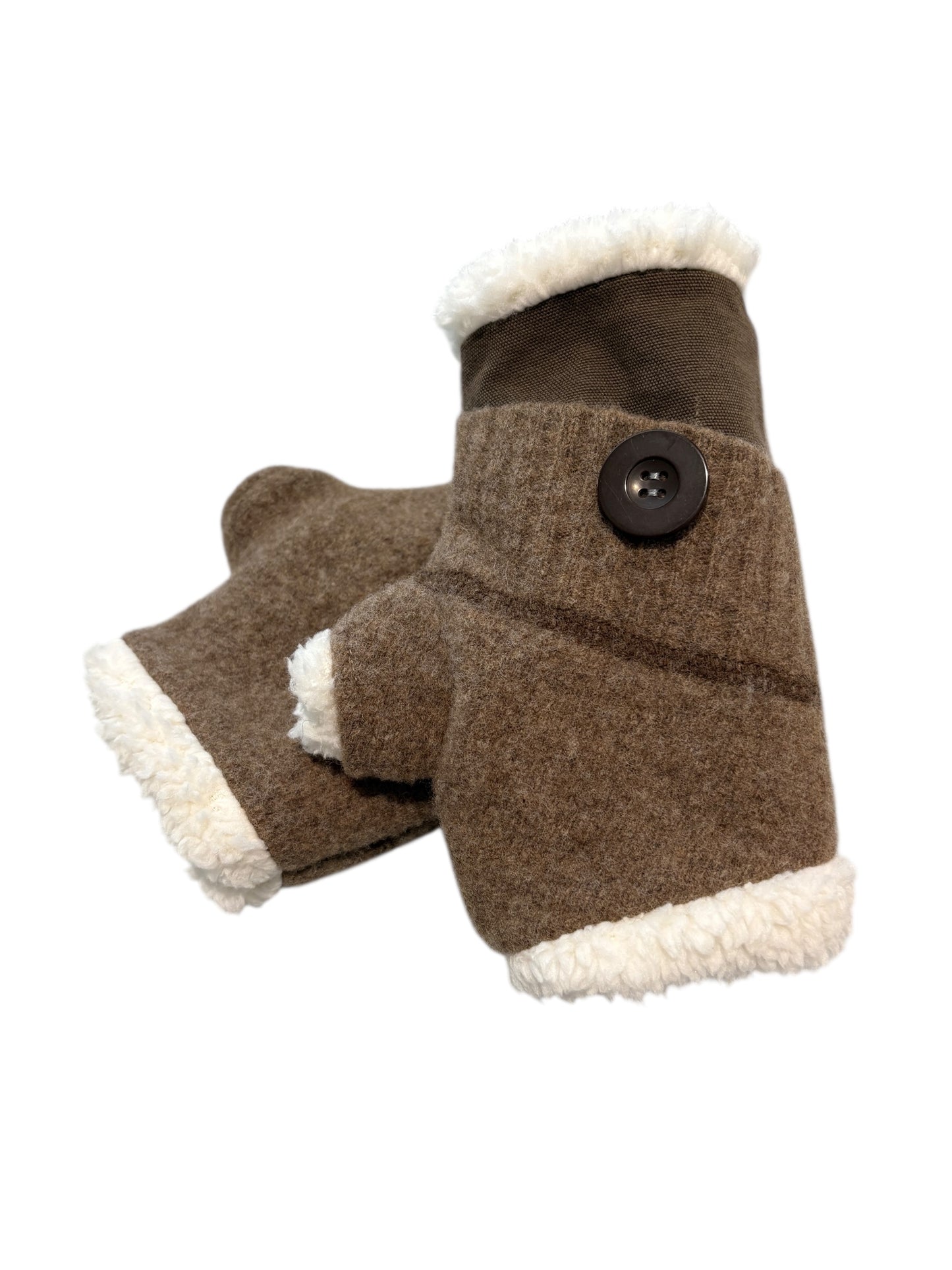 Up-cycled Brownish Green Fingerless Mittens with Pocket