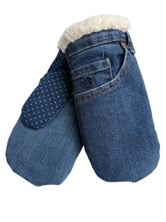 Up-cycled Denim Polka Dot Mittens - Small