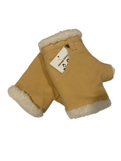 Upcycled -Fingerless Mittens, YEllow Denim with pocket. Handmade and One-of-a-Kind