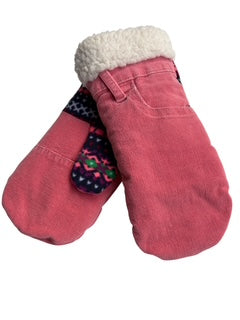 Up-cycled Coral Corduroy Mittens - Medium