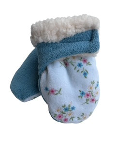 Upcycled Baby Mittens - XS (6-18 Mos.) | Hook & Loop | Upcycled | Blue Flower