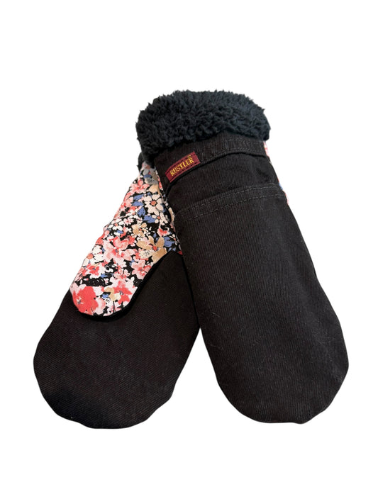Up-cycled Black Jean Mittens - Medium
