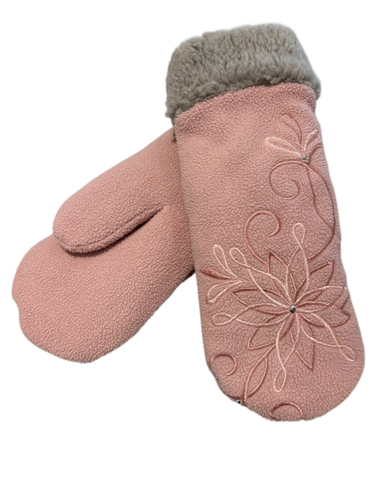 Up-cycled Dusty Pink Fleece Snowflake Mittens - Medium