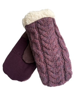 Up-cycled Purple Cable Knit Mittens - Small