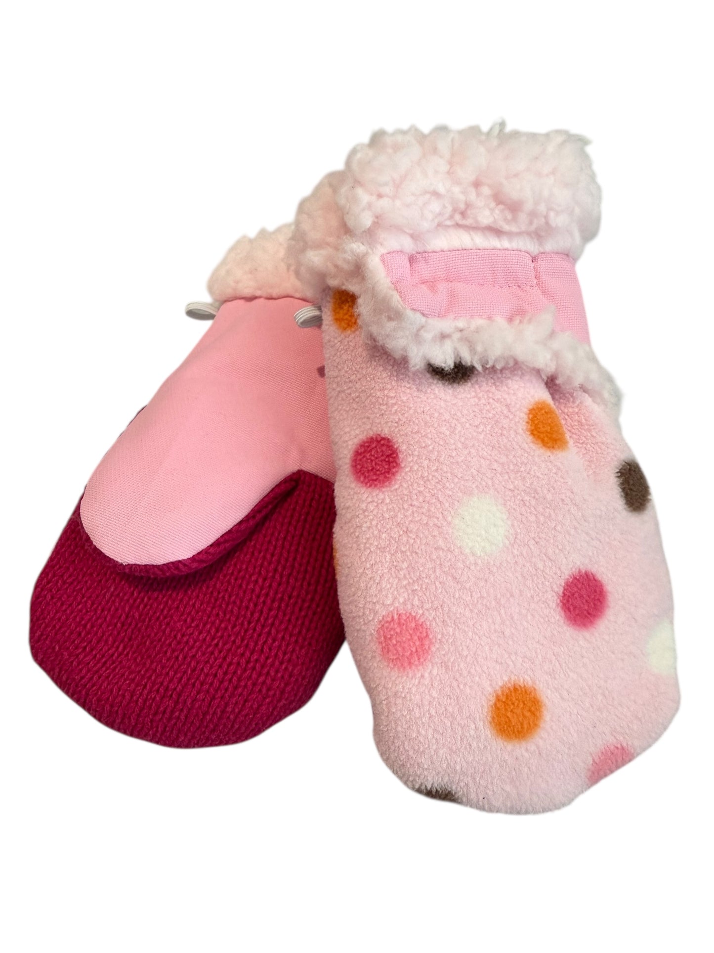 Upcycled Kids Mittens - Small (18 months-3 years) | Hook & Loop Closure | PInk Polka Dot