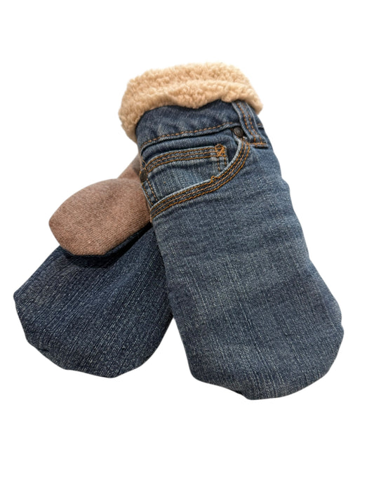 Up-cycled Denim Blue Jean Mittens - Medium