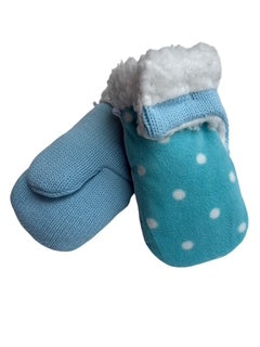 Upcycled Kids Mittens - Small (18 months-3 years) | Hook & Loop Closure | Aqua Polka Dot