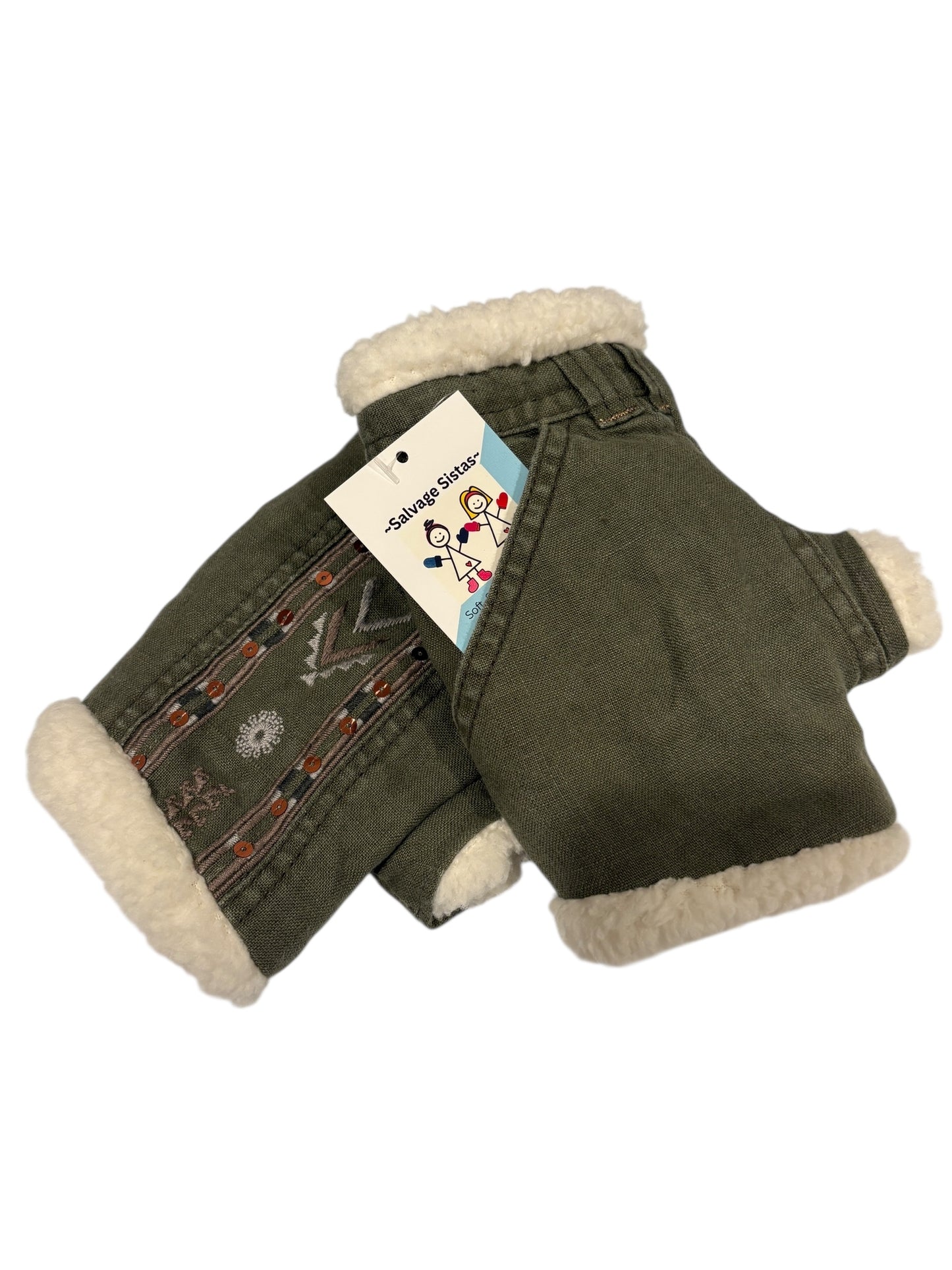 Up-cycled Green Fingerless Mittens with Pocket