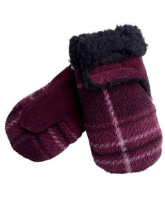Upcycled Kids Mittens - Small (18 months-3 years) | Hook & Loop Closure | Burgandy Plaid