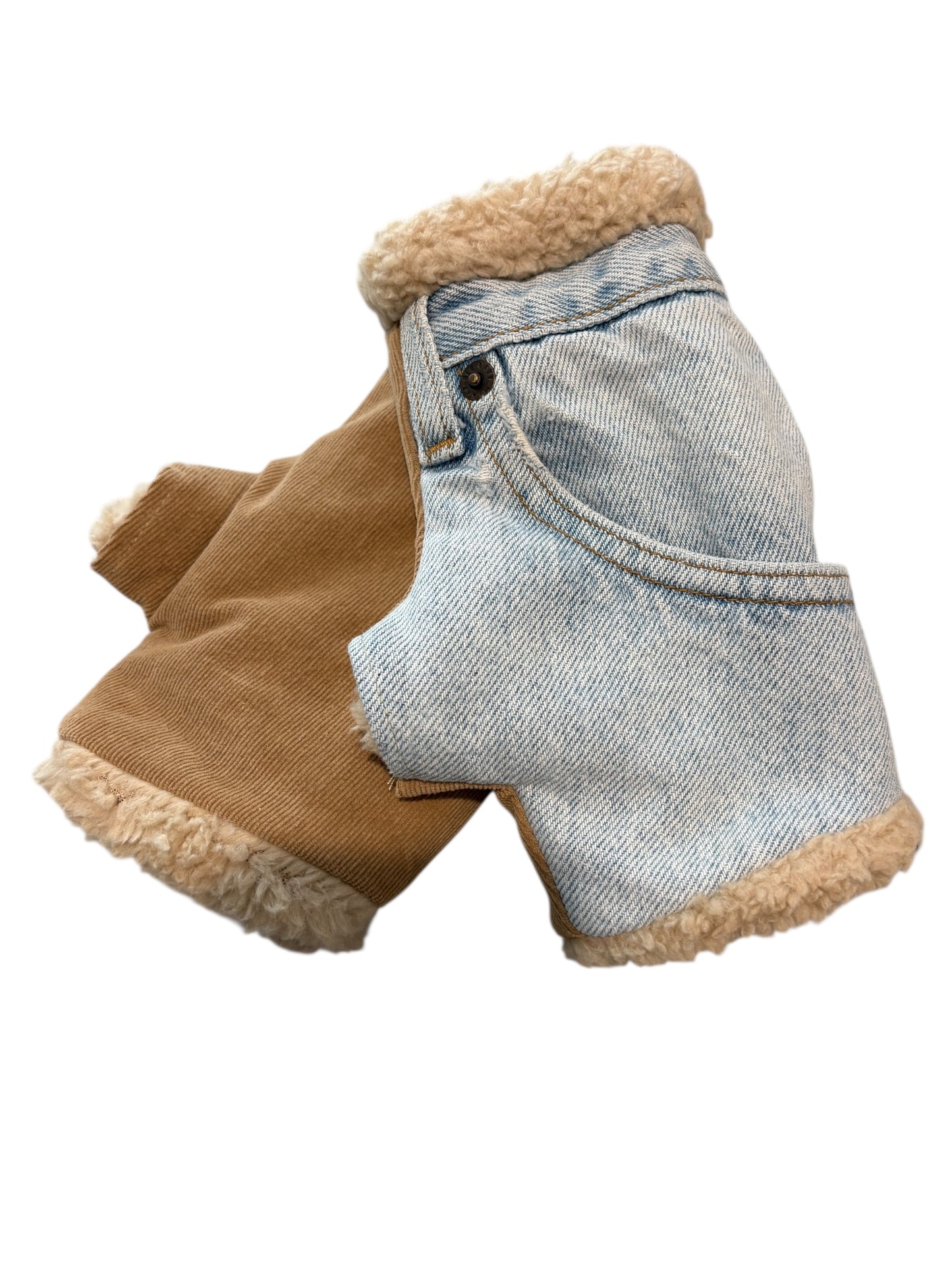 Up-cycled Light Blue Jean Mittens with Pocket