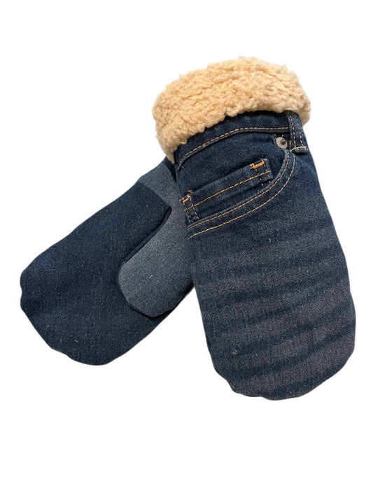 Up-cycled Blue Jean Mittens with Pocket - Medium