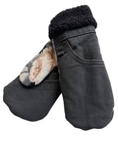 Up-cycled Black Jean Mittens - Medium