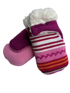 Upcycled Kids Mittens - Small (18 months-3 years) | Hook & Loop Closure | Pink Stripe