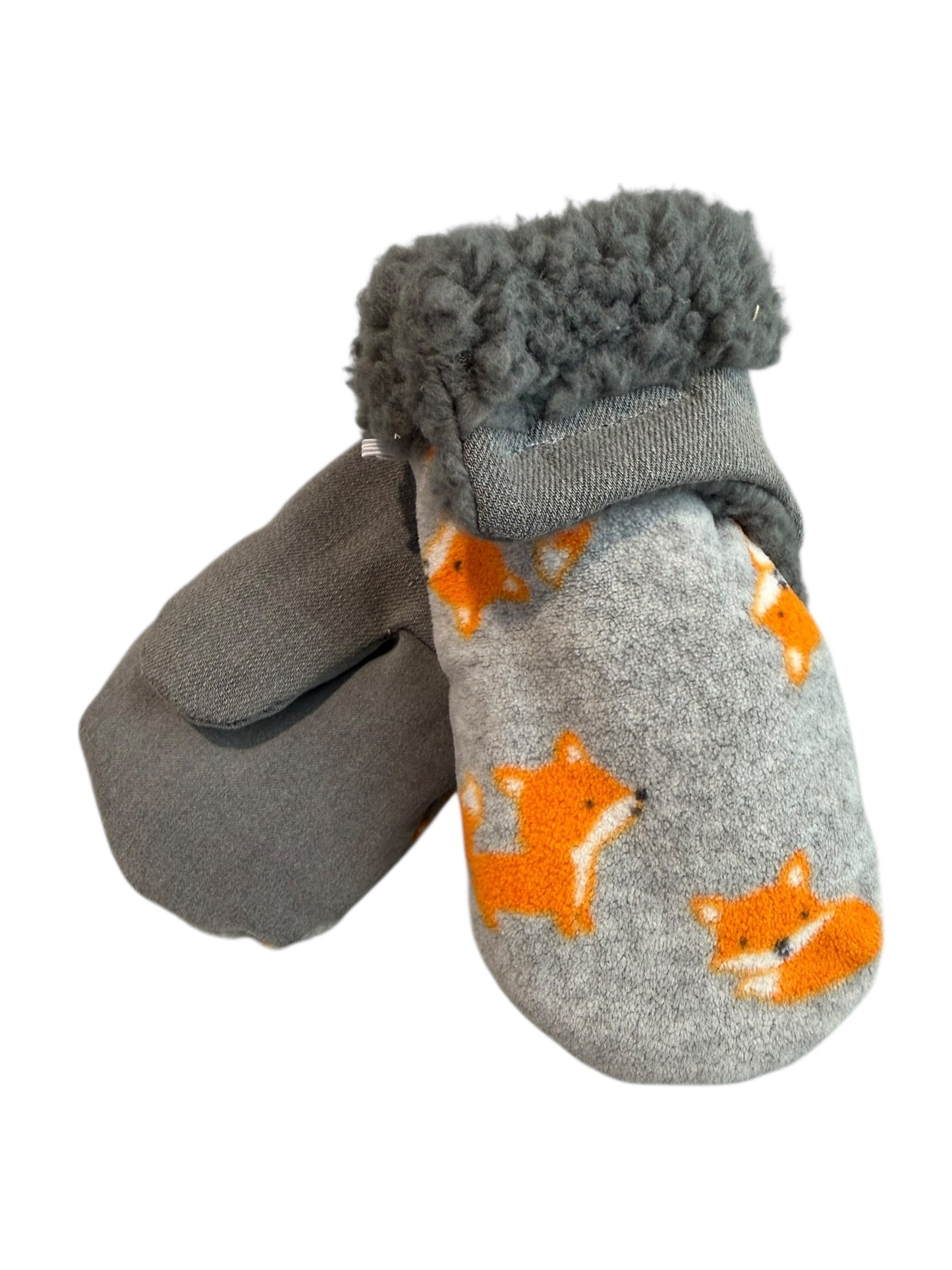 Upcycled Kids Mittens - Small (18 months-3 years) | Hook & Loop Closure | Gray Fox