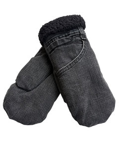 Up-cycled Black Jean Mittens - Medium