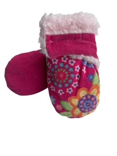 Upcycled Baby Mittens - XS (6-18 Mos.) | Hook & Loop | Upcycled | Pink Flower Corduroy