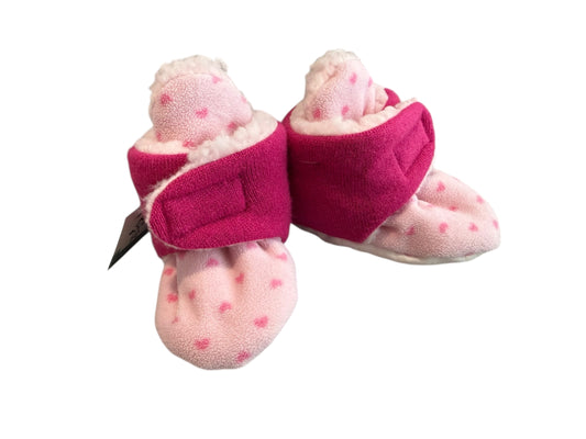 Baby Booties (3-6 Months) – Hook & Loop Closure, Sherpa Fleece Lined, Pink Heart