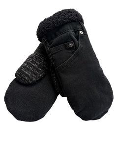 Up-cycled Black Jean Mittens - Medium
