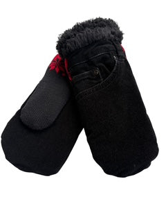 Up-cycled Black Coduroy Mittens - Medium