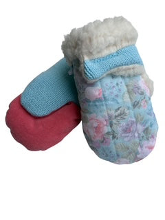 Upcycled Kids Mittens - Small (18 months-3 years) | Hook & Loop Closure | Blue Pink Floral