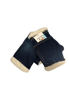 Upcycled -Fingerless Mittens, Denim with pocket. Handmade and One-of-a-Kind
