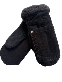 Up-cycled Black Corduroy Mittens - Medium
