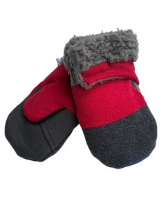 Upcycled Kids Mittens - Small (18 months-3 years) | Hook & Loop Closure | Red Gray Stripe