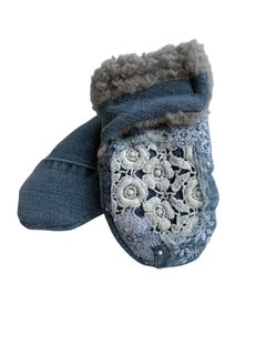 Upcycled Baby Mittens - XS (6-18 Mos.) | Hook & Loop | Upcycled | Denim Flower
