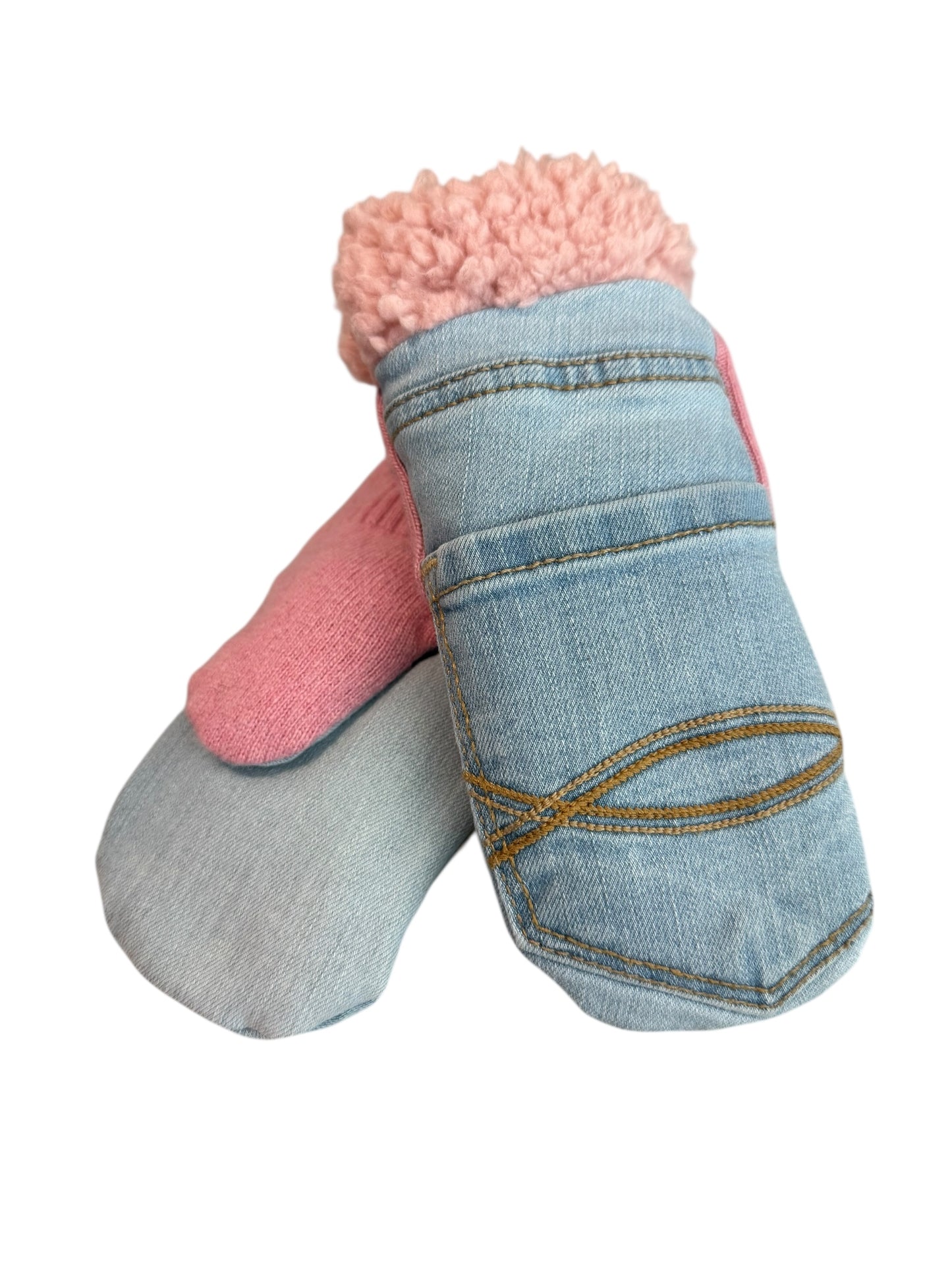 Upcycled Kids Mittens - Medium (4-6 yrs.) |Blue Jean Pink