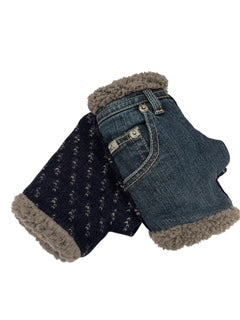 Upcycled -Fingerless Mittens, Denim with pocket. Handmade and One-of-a-Kind
