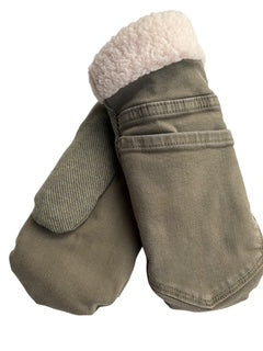 Up-cycled Green Denim Mittens - Medium