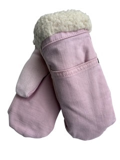 Up-cycled Soft Pink Denim Mittens - Small