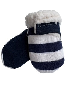 Upcycled Baby Mittens - XS (6-18 Mos.) | Hook & Loop | Upcycled | Navy Stripe